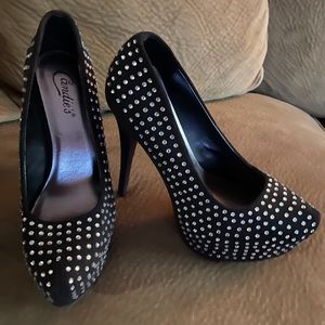 Candies very high black diamond studded heels never worn brand new
